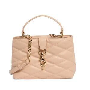 Rebecca Minkoff Edie Tophandle Quilted Crossbody Bag Purse Beige Pink